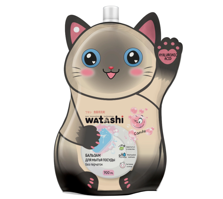 Watashi Бальзам для мытья посуды без перчаток с гиалуроновой кислотой 700 мл в мягкой упаковке