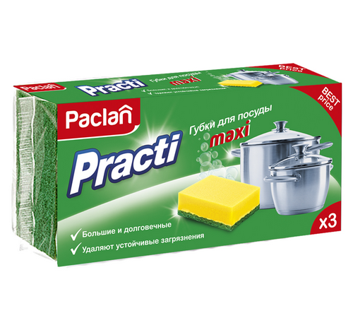 Paclan Practi Maxi Губки для мытья посуды 3 шт