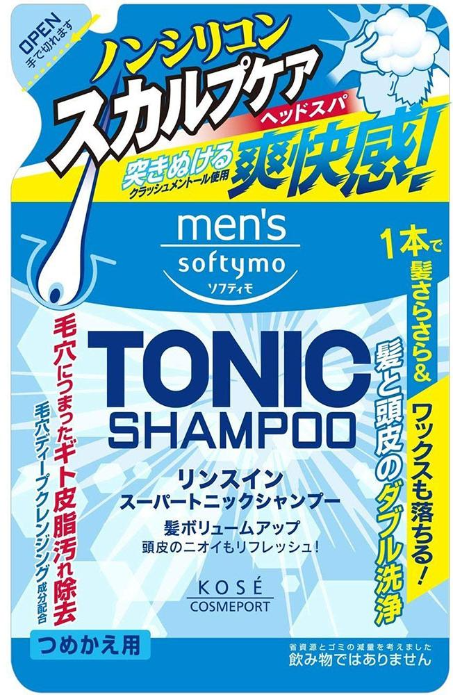 Kose Cosmeport Men's Softymo Мужской тонизирующий шампунь для волос с цитрусовым ароматом 400 мл запасной блок