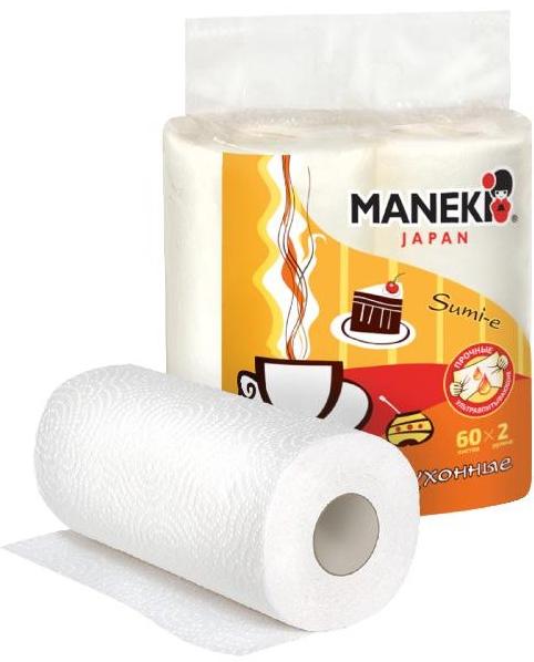 Maneki Sumi-e Полотенца кухонные бумажные с тиснением и перфорацией двухслойные 220*240 мм 60 листов 2 рулона