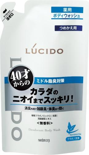 Mandom Lucido Мужское жидкое мыло для нейтрализации неприятного запаха с антибактериальным эффектом и флавоноидами для мужчин после 40 лет 380 мл Запасной блок