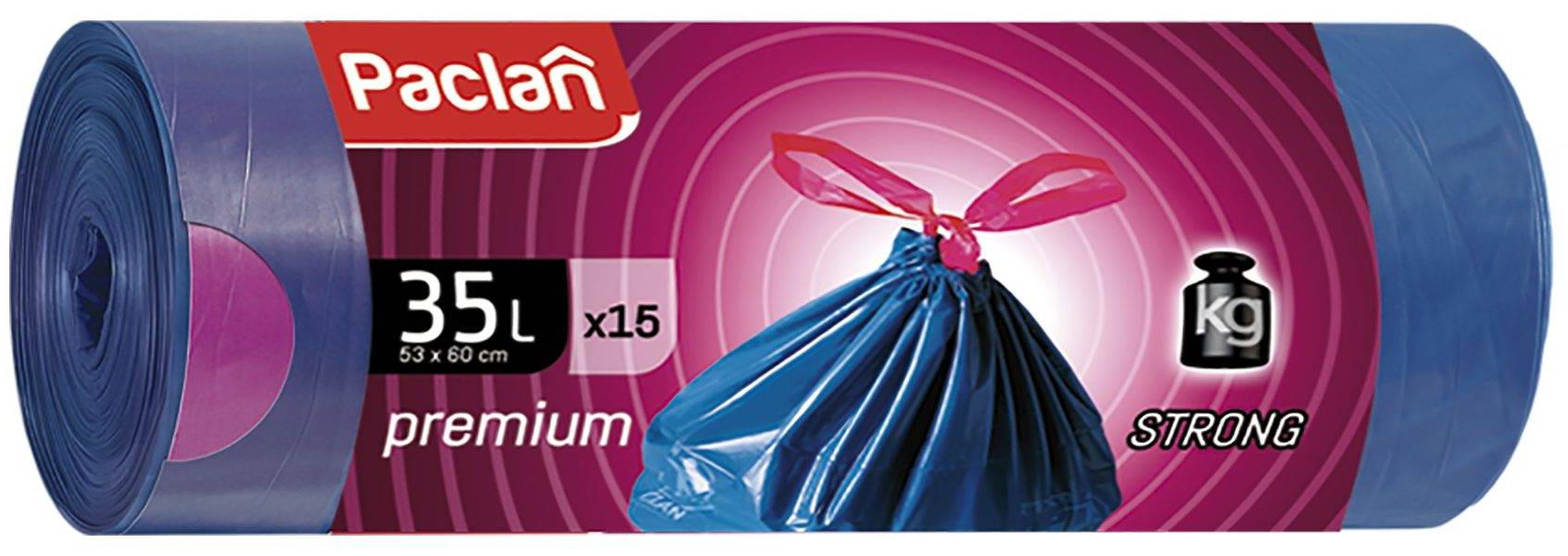 Paclan Мешки для мусора с тесьмой Premium 53*60 см 35л 15 шт