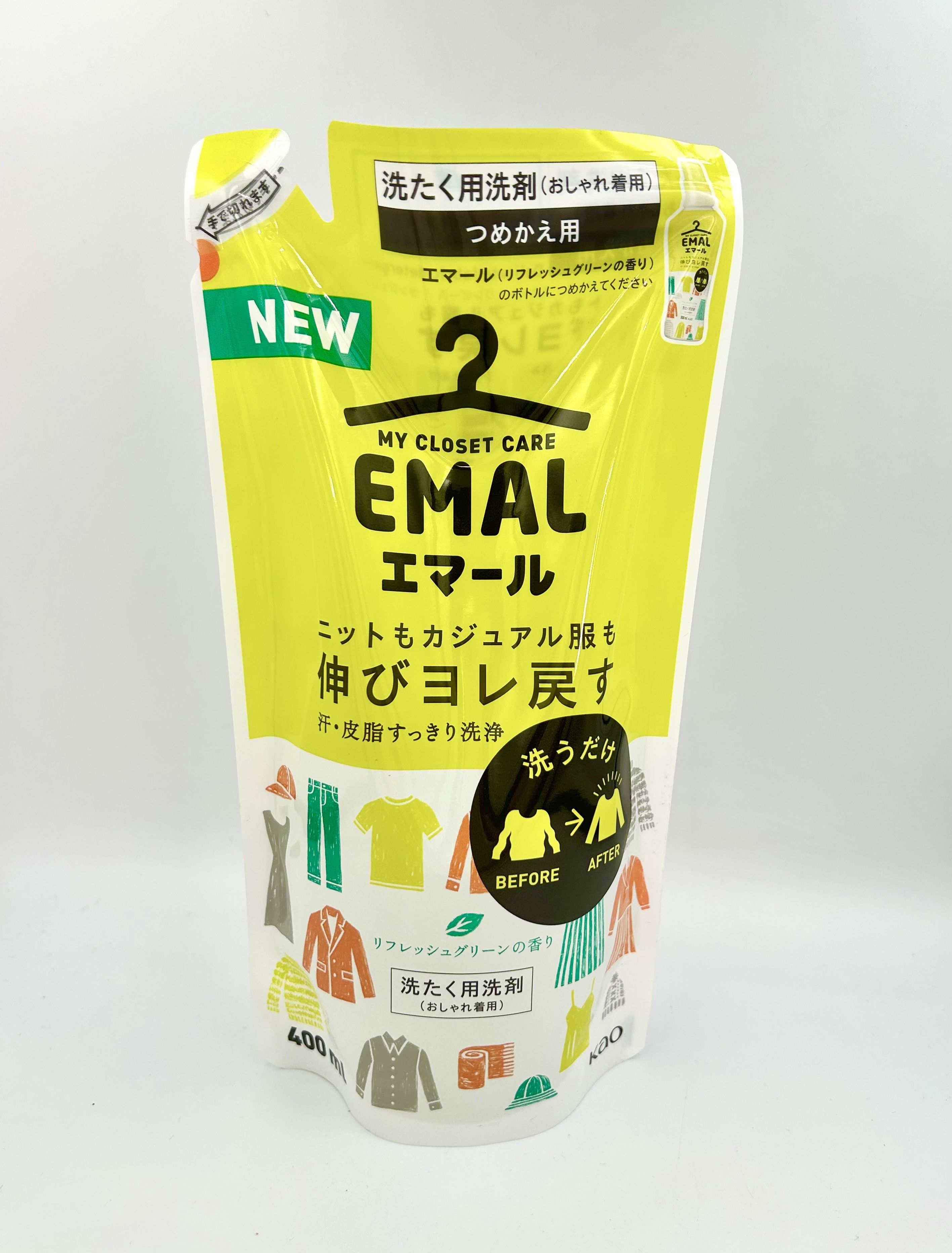 Kao Emal Концентрированный гель для стирки деликатных тканей с ароматом Свежей зелени 360 мл запасной блок
