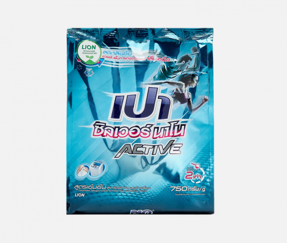 Lion Thai Pao Active Стиральный порошок антибактериальный для спортивной одежды 750 гр в мягкой упаковке