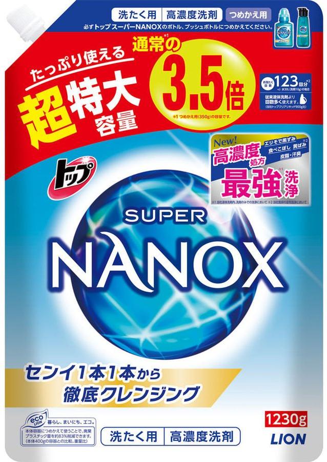 Lion Top Super Nanox Жидкое средство для стирки белья 1230 гр в мягкой упаковке на 123 стирки