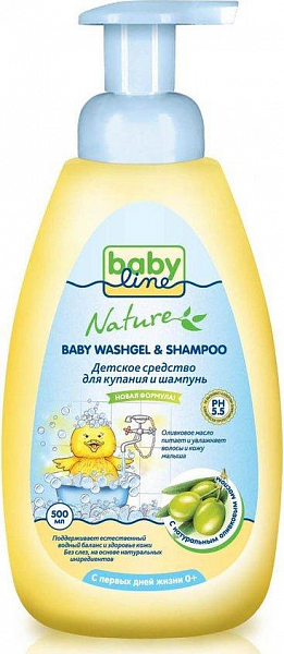 BabyLine Детское средство для купания и шампунь с оливковым маслом 500 мл
