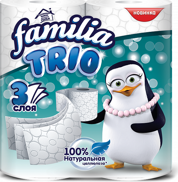 Famillia Trio Туалетная бумага 3-ех слойная Белая 4 рулона
