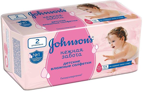 Johnson's Baby Влажные детские салфетки Нежная забота 128 шт 2 упаковки
