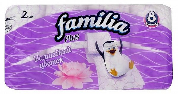 Famillia Plus Туалетная бумага 2-ух слойная Волшебный цветок 8 рулонов