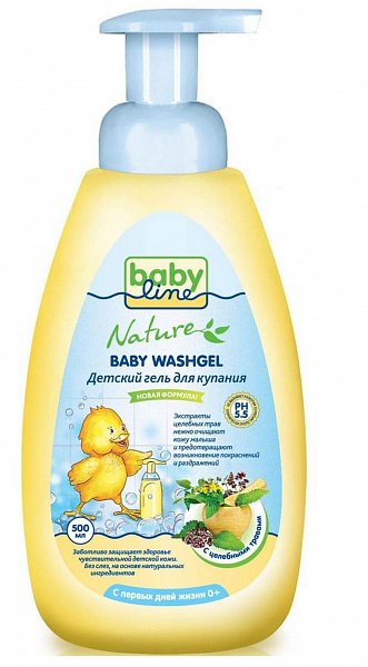 BabyLine Nature Гель для купания с целебными травами для детей с первых дней жизни 500 мл с помпой-дозатором