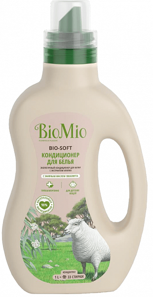 BioMio Bio-Soft Экологичный кондиционер для белья с экстрактом хлопка с эфирным маслом эвкалипта 1 л