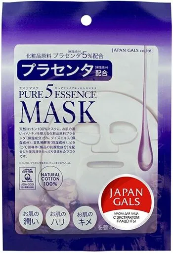 Japan Gals Pure 5 Essense Маска для лица с плацентой 1 шт