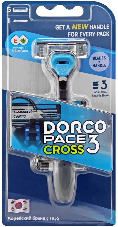 Dorco PACE 3 Cross Мужской бритвенный станок c 3-мя лезвиями и плавающей головкой + комплект из 4 кассет