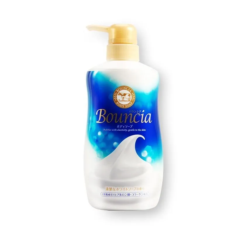 Cow Brand Bouncia Сливочное жидкое мыло для рук и тела с гиалуроновой кислотой и коллагеном аромат свежести 500 мл