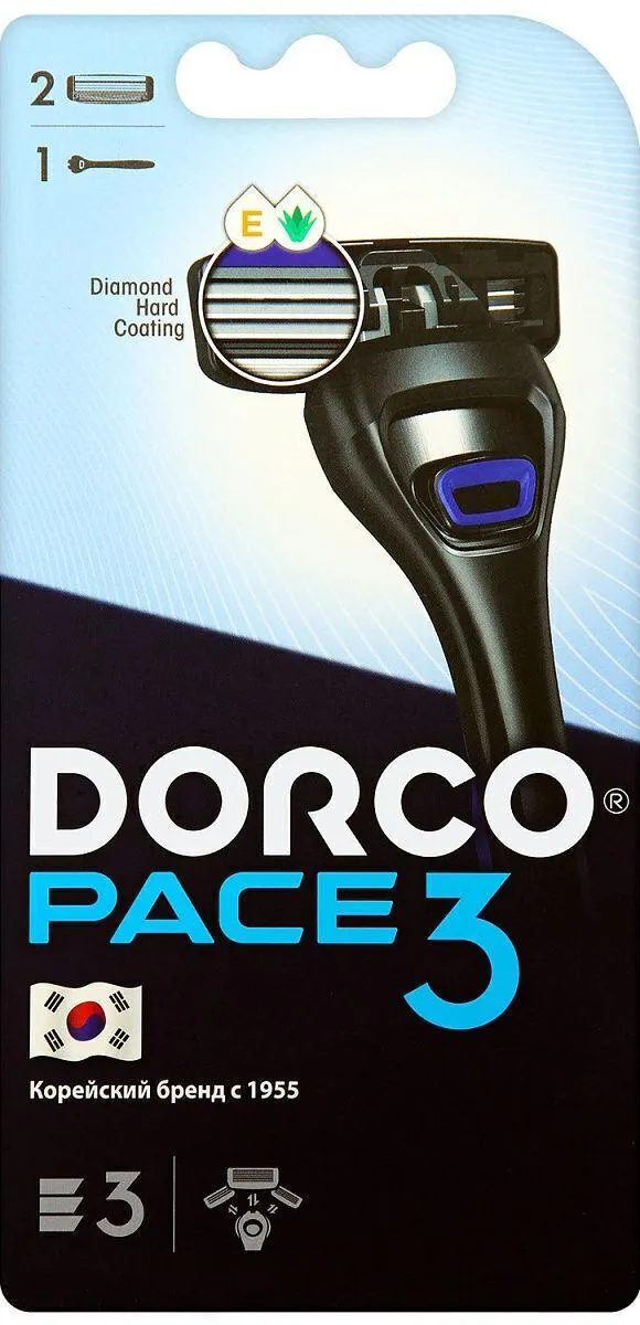 Dorco PACE 3 Мужской станок бритвенный c 3-мя лезвиями + запасное лезвие