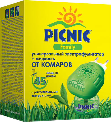 Picnic Family Комплект жидкость инсектицидная от комаров 30 мл 45 ночей + электрофумигатор