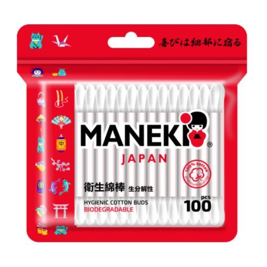 Maneki Red Ватные палочки гигиенические 100 шт в zip-пакете