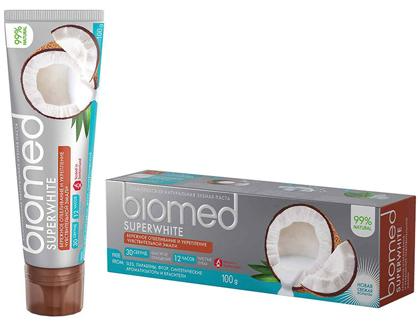 SPLAT Biomed Super White Комплексная натуральная зубная паста для бережного отбеливания и защиты эмали 100 гр