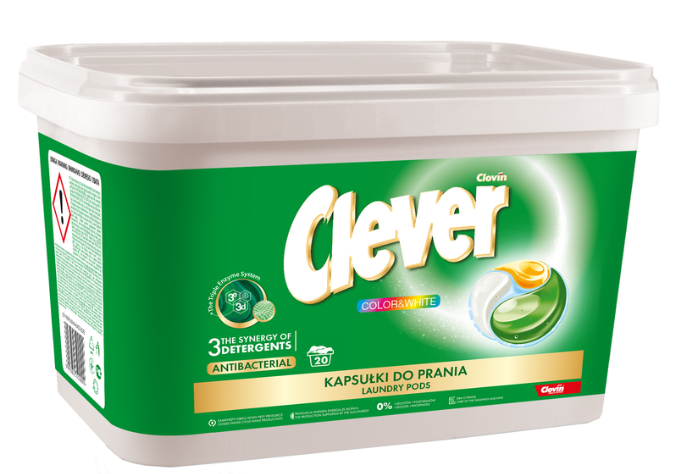 Clovin Clever Professional Triple Enzyme System Antibacterial Pods Color & White Капсулы для стирки антибактериальные с тройной системой энзимов универсальные 20 шт 360 гр