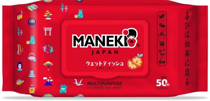 Maneki Red Салфетки влажные очищающие универсальные с ароматом цитрусового микса 50 шт