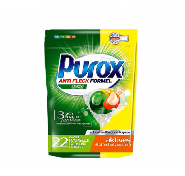 Clovin Purox Anti Fleck Universal Капсулы для стирки цветных тканей 22 шт 396 гр