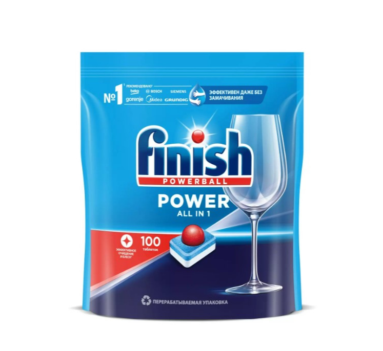 Finish Power All in 1 Таблетки для посудомоечной машины 100 шт в zip-пакете