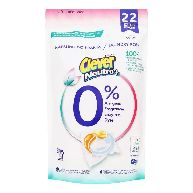 Clovin Clever Neutro+ Laundry Pods Color Экологичные гипоаллергенные капсулы стирки цветных тканей 22 шт 396 гр